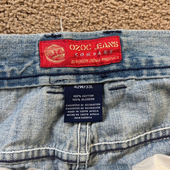 Vintage OZOC Jeans Mens Mens 42x33 Blue Baggy Wide Leg Skater Y2K Embroidered - Picture 4 of 12